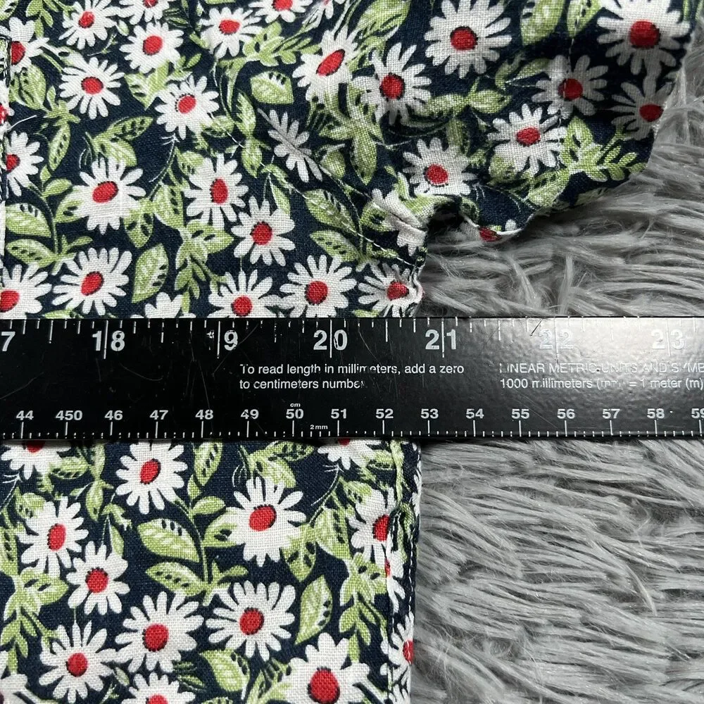 J Crew Adult Shirt Medium Green White Button Down Linen Floral All Over Mens